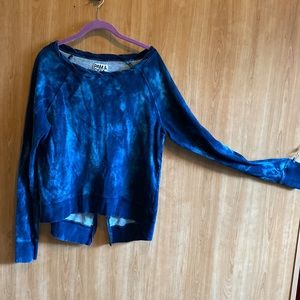 Pam and Gela blue tye dye zip-back hi-low sweatshirt